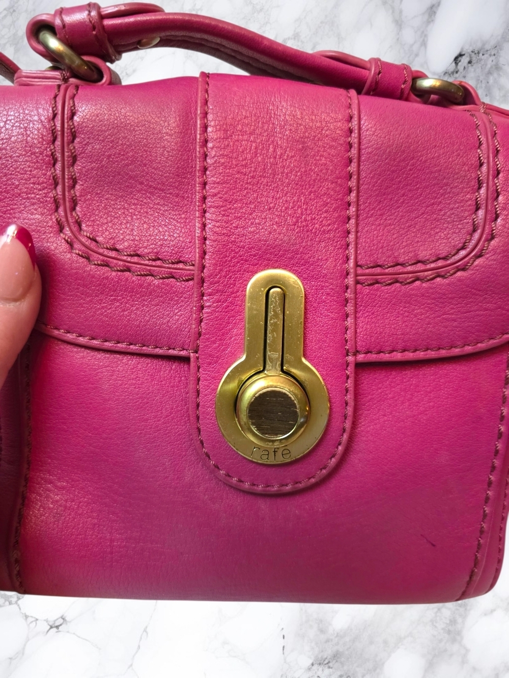 Rafe New York Rare Pink Leather Crossbody Bag Mini Satchel Turnlock Gold Accents - Picture 2 of 16